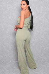 Sage Belted One Shoulder Jumpsuit - Evelyn
