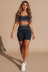 Black Contour Seamless Sports Bra & Cycling Shorts Set- Giana
