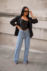 Black Long Sleeve Pocket Blazer - Tenely