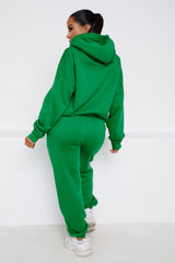 Green Oversized Front Pocket Pullover Hoodie Cuffed Joggers Loungewear Set - Alexia