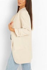 Beige Long Sleeve Pocket Blazer - Tenely