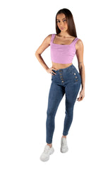 Blue High Waisted Button Detail Skinny Jeans – Mia