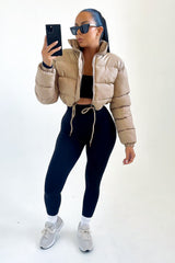 Stone High Neck Padded Cropped Puffer Jacket - Khlo