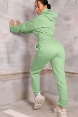 Sage Long Sleeve Cropped Fleece Hoodie & Cuffed Joggers Loungewear Set - Layla