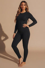 Black Stretch Long Sleeve Top and Leggings Activewear Set - Elara
