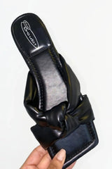 Black PU Knot Front Slider Sandals - Farrah