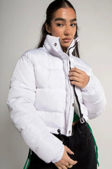 White High Neck Padded Cropped Puffer Jacket - Khlo