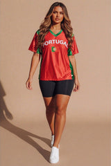 Red Portugal Oversized Slogan Football T Shirt - Puivisa