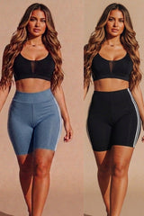 Sky Blue With Black High Waist Biker Shorts – Pack of 2