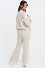 Cream Button Through Relaxed Fit Knitted Loungewear Set - Olivia
