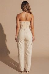 Stone High Waisted Cargo Wide Leg Trouser- Joan