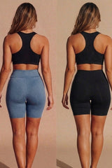 Sky Blue With Black High Waist Biker Shorts – Pack of 2