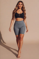 Grey With Black High Waist Biker Shorts – Pack of 2