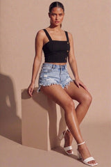 Black Horn Button Panelled Bralet Top - Inessia