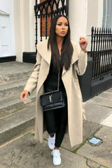 Beige Waterfall Duster Belted Long Coat - Pola