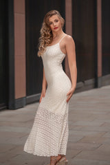 Cream Lace Strappy Bodycon Elegant Layered Midi Dress - Rosantha