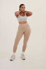 Beige High Waisted Wide Band Activewear Leggings - Yanis