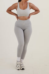 Light Grey High Waisted Wide Band Activewear Leggings - Yanis