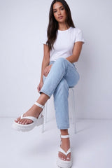 White Toe Thong Chunky Platform Ankle Strap Sandals - Luretta