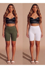 Khaki With White 2 Pack High Waisted Cycling Shorts- Oyan