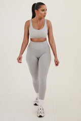 Light Grey High Waisted Wide Band Activewear Leggings - Yanis