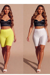 Yellow With White 2 Pack High Waisted Cycling Shorts- Oyan