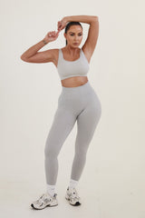 Light Grey High Waisted Wide Band Activewear Leggings - Yanis