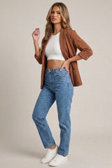 Brown Tailored Open Front Blazer- Roman