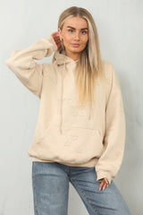 Beige Oversized Crucifix Cross Embroidered Hoodie - Ronisa