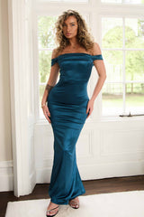 Blue Off The Shoulder Bodycon Drape Detail Maxi Dress - Carolina