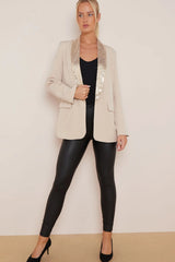 Beige Sequin Lapel Blazer - Ever