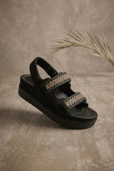 Black Gladiator Style Flat Sandals - Jessica