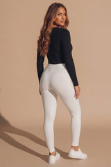 White High Waisted Full Length Leggings - Fora