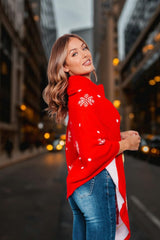 Red Pom Pom Merry Christmas knitted Poncho - Aviva