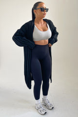 Black Long Sleeve Ribbed Midi Cardigan - Ivy