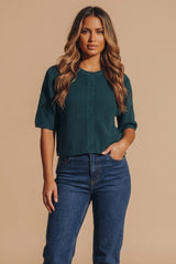 Teal Ribbed Short Sleeve Button Front Cardigan - Camy