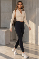 Black Fleece Lined High Waisted Pocket Leggings - Nxan