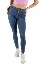 Blue High Waisted Button Detail Skinny Jeans – Mia