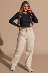 Stone High Waisted Straight Leg Trousers- Villa