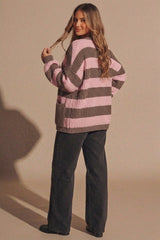 Pink Striped Chunky Knit Oversized Cardigan - Lottie