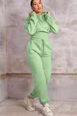 Sage Long Sleeve Cropped Fleece Hoodie & Cuffed Joggers Loungewear Set - Layla