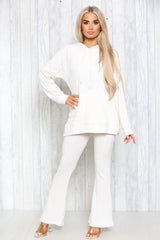 Cream Ribbed Knitted Hoodie & Flared Loungewear Set – Alaya