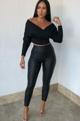 Black Ribbed Off The Shoulder Crop Top - Kourt