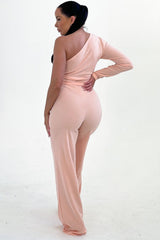 Nude Belted One Shoulder Jumpsuit - Evelyn