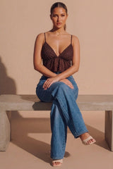 Brown Lace Handkerchief Hem Cami Top - Fynao