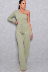 Sage Belted One Shoulder Jumpsuit - Evelyn