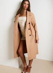 Mocha Double Breasted Black Button Detail Belted Trench Coat - Eliana