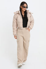 Stone Cropped Padded Long Sleeve Zip Front Shower Proof Jacket - Harper