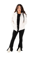 Beige Padded Zip Up Hooded Puffer Jacket - Riley
