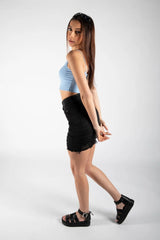 Black High Waisted Denim Mini Skirt - Karita